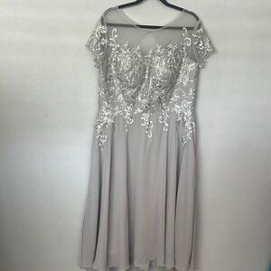 NWOT Embroidered Illusion Yoke Dress in Light Gray